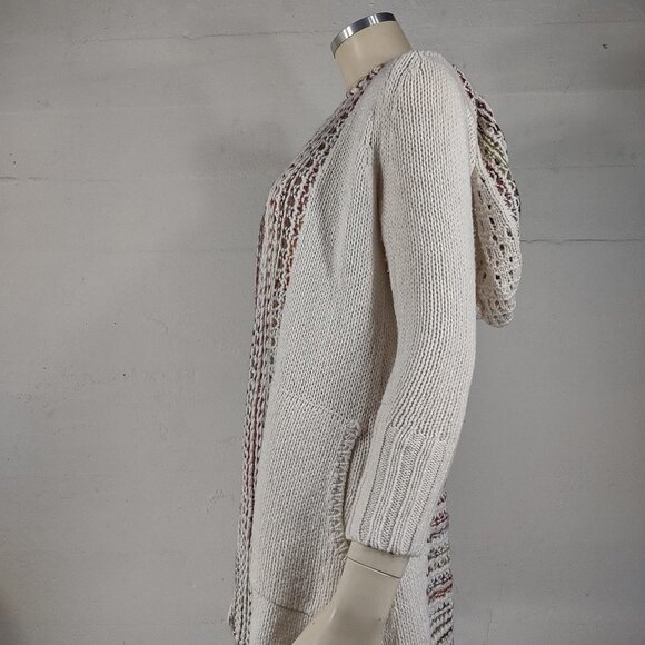 Angel of the North ivory multicolor hooded open front cardigan sweater size XXSP - Picture 5 of 7